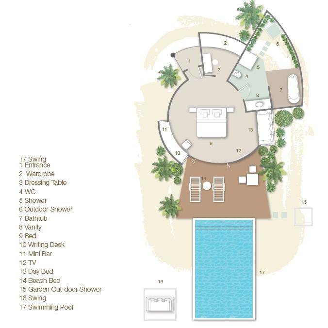 Sun Siyam Vilu Reef, Malediven, Beach Villa with Pool, Grundriss