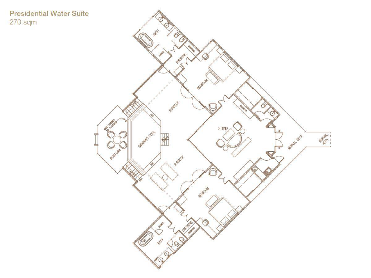 Sun Siyam Olhuveli, Malediven, Presidential Water Suite, Grundriss