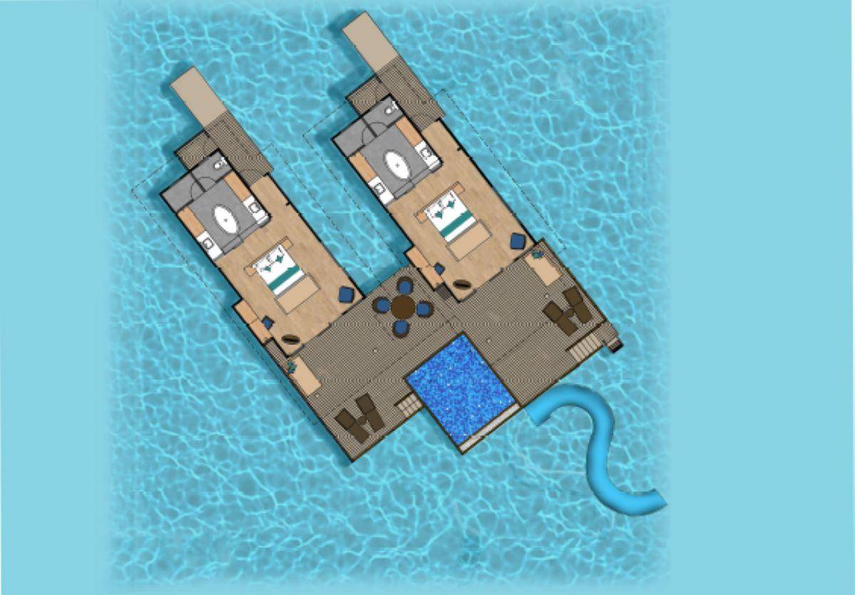 Siyam World Maldives, Malediven, Two Bedroom Lagoon Villa with Pool and Slide, Grundriss