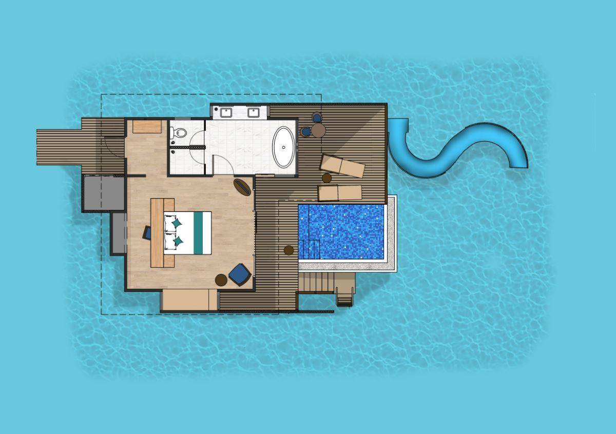 Siyam World Maldives, Malediven, Ocean Villa with Pool and Slide, Grundriss