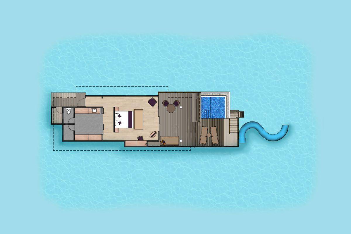 Siyam World Maldives, Malediven, Water Villa with Pool and Slide, Grundriss
