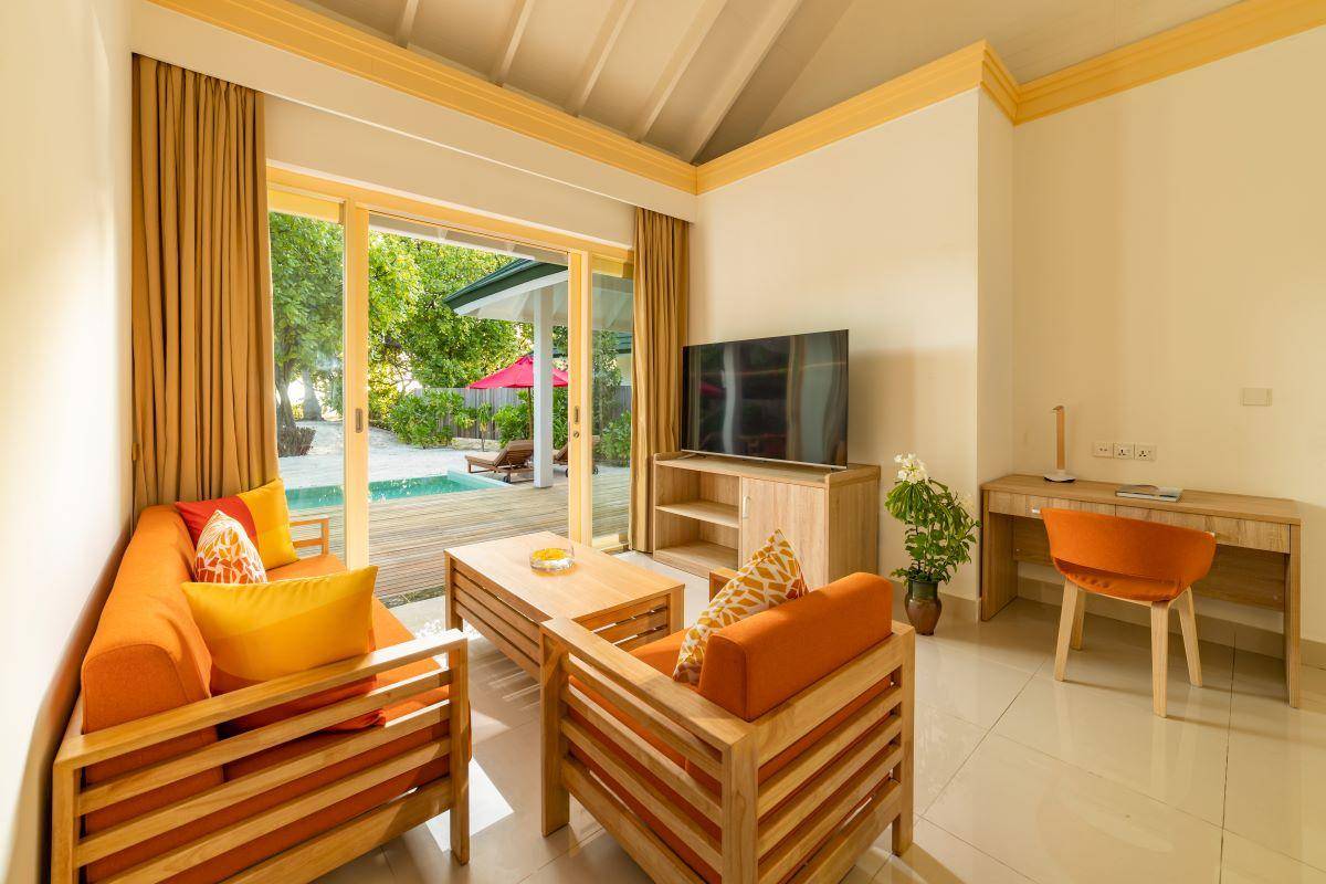 Siyam World Maldives, Malediven, 2 Bedroom Pool Beach Villa, Wohnbereich