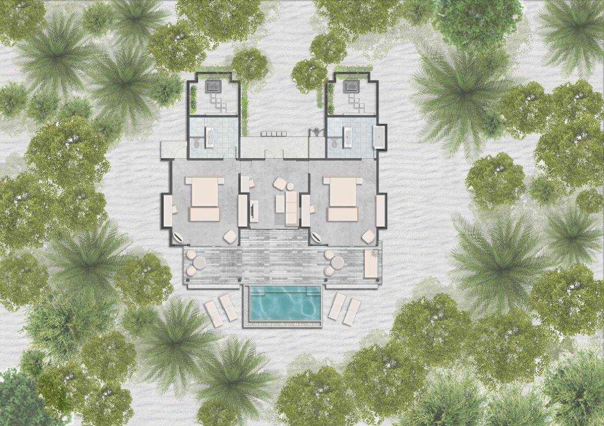 Siyam World Maldives, Malediven, 2 Bedroom Pool Beach Villa, Grundriss