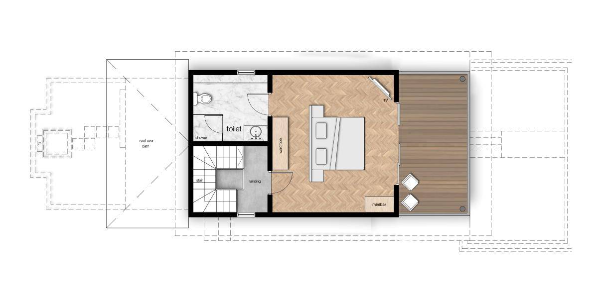 Outrigger Maldives Maafushivaru, Malediven, Duplex Pool Villa, Grundriss 1. Etage