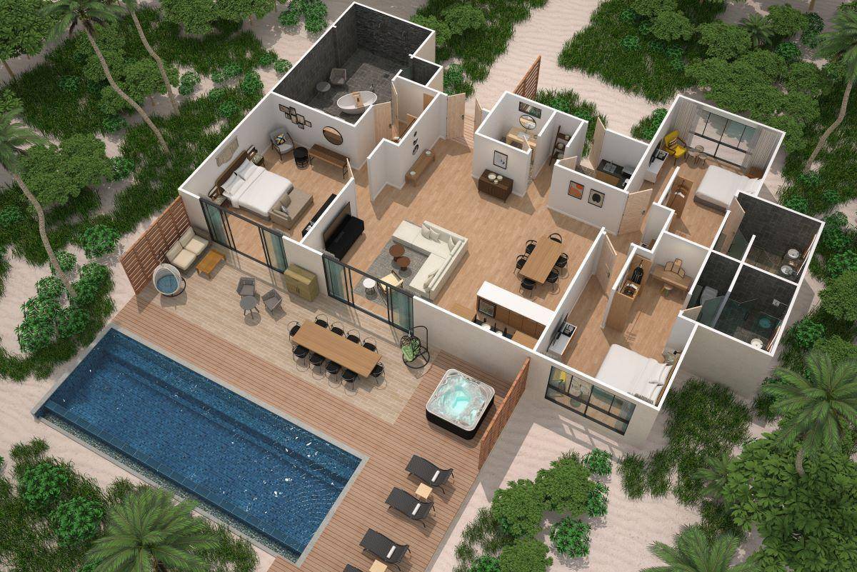 Le Méridien Resort & Spa, Malediven, Thilamaafushi Villa, Grundriss