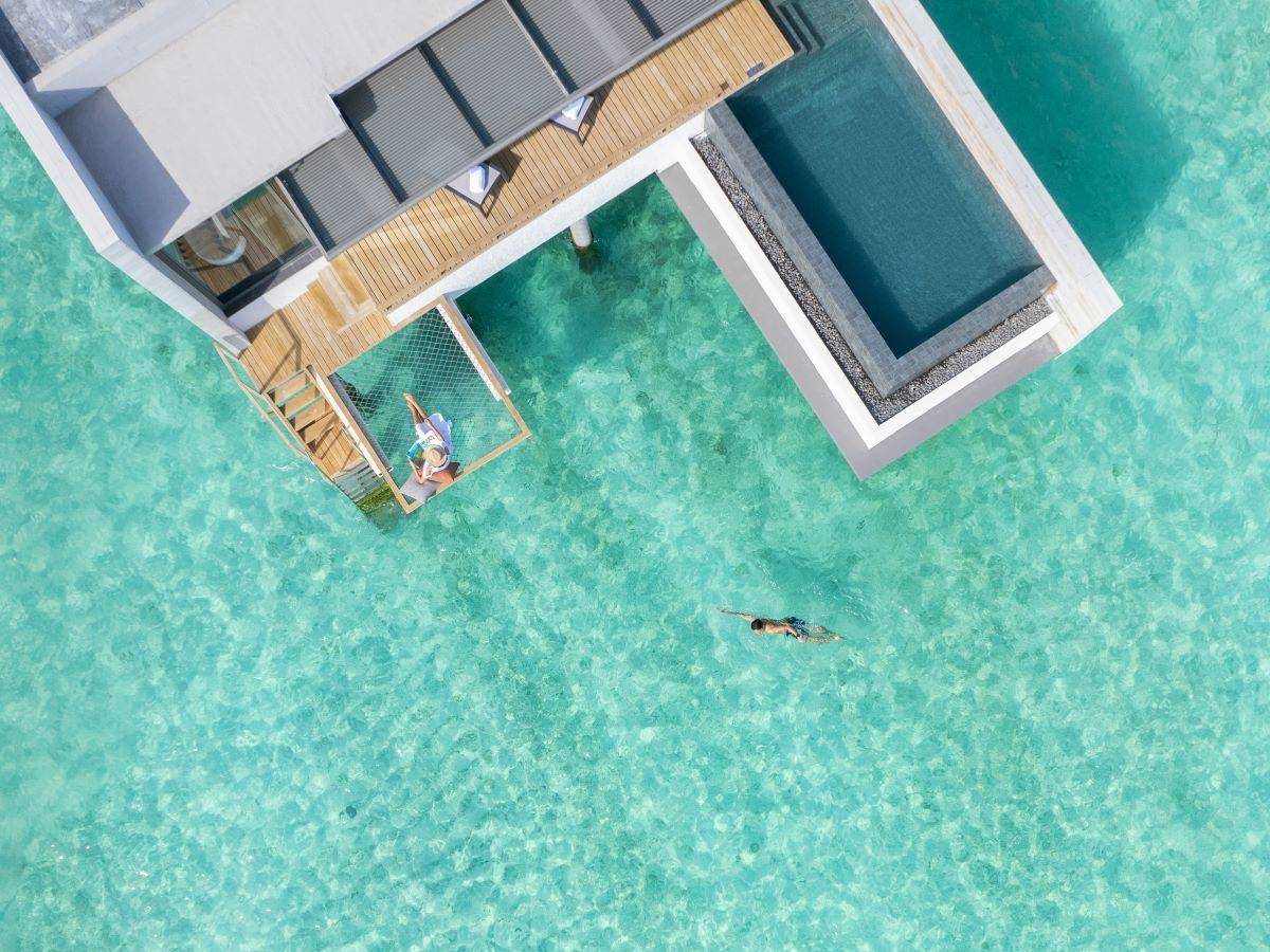 Alila Kothaifaru Maldives, Malediven, Ocean Overwater Pool Villa, Luftbild