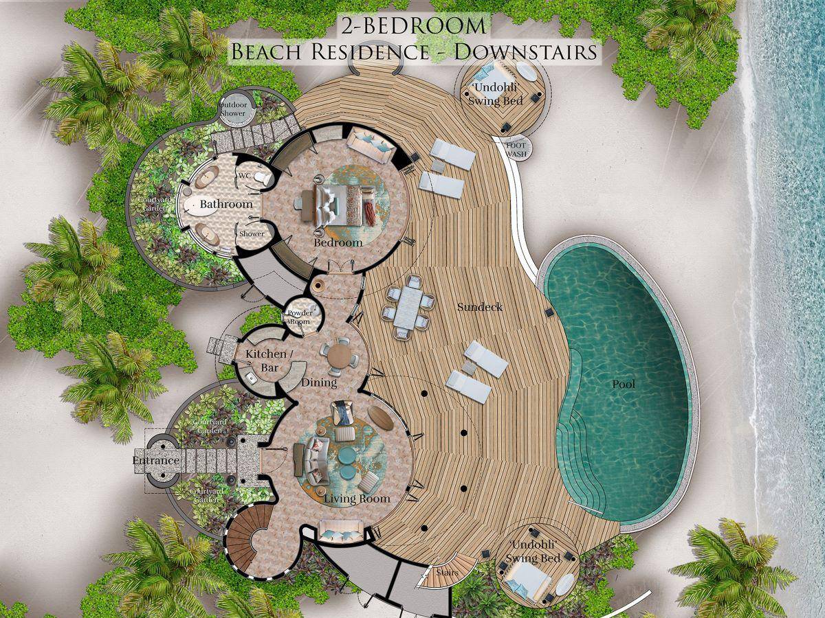The Nautilus, Malediven, Two Bedroom Beach Residence with a Private Infinity Pool, Grundriss Erdgeschoss