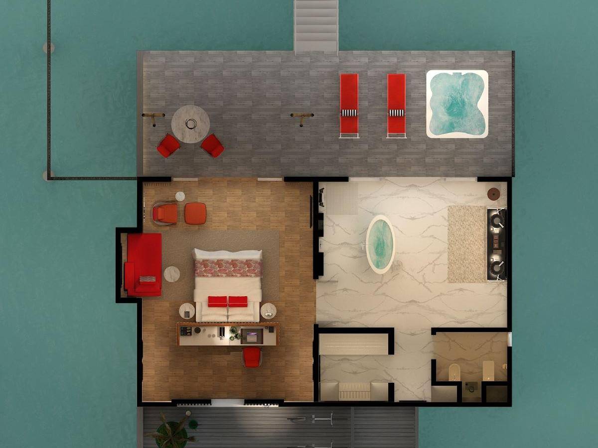 Emerald Maldives Resort & Spa, Malediven, Jacuzzi Water Villa, Grundriss