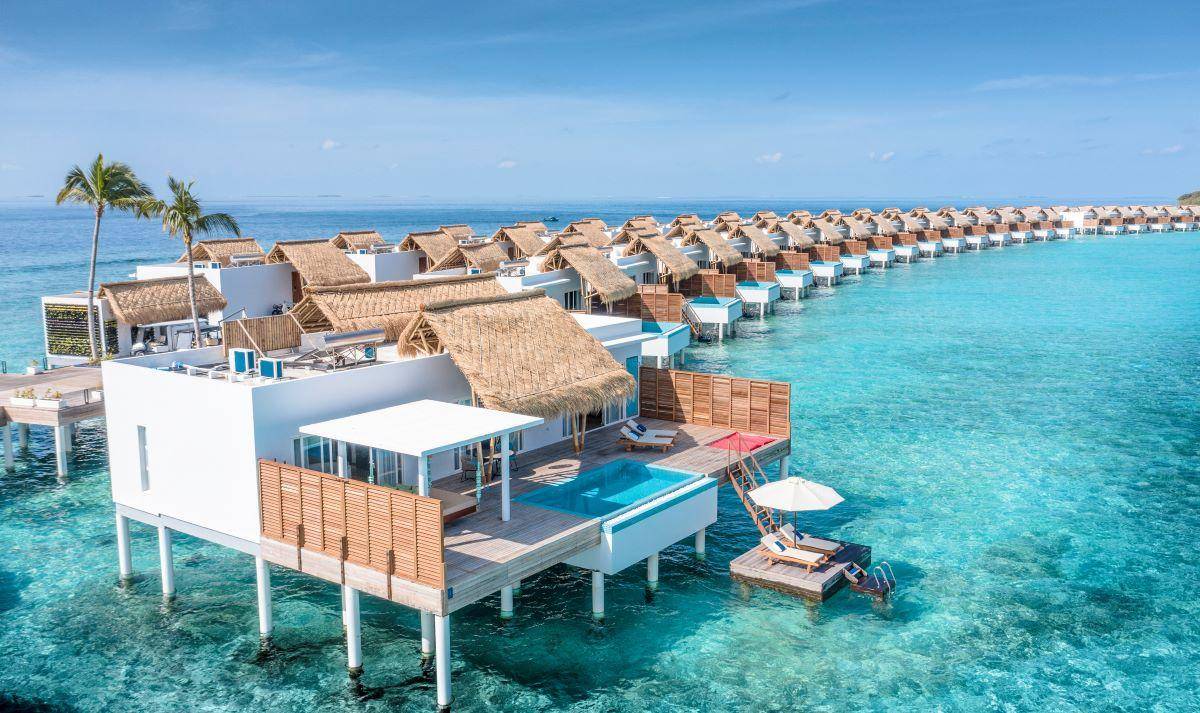 Emerlad Maldives Resort & Spa, Malediven, Superior Water Villa with Pool, Wasservillen Luftaufnahme