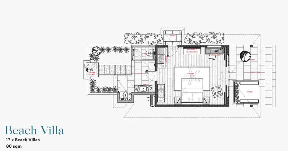 Nova Maldives, Malediven, Beach Villa, Grundriss