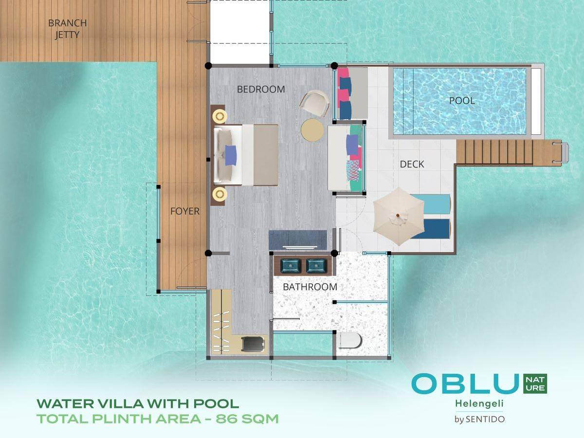 OBLU NATURE Helengeli by SENTIDO, Malediven, Sunrise Water Villa with Pool, Grundriss