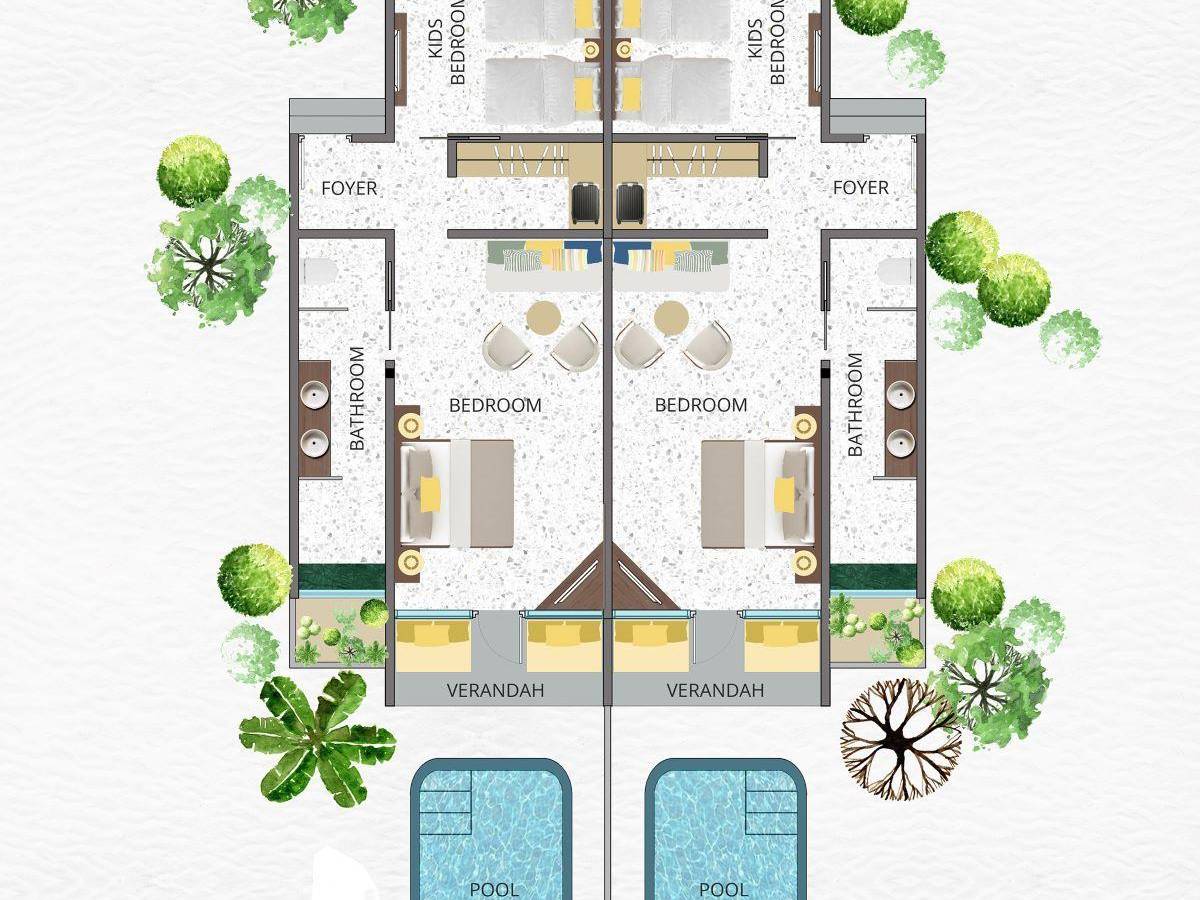 OBLU NATURE Helengeli by SENTIDO, Malediven, Two Bedroom Family Villa with Pool, Grundriss