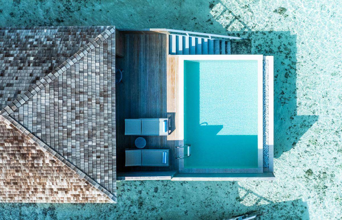 Jawakara Islands Maldives, Malediven, Mabin Water Pool Villa, Luftaufnahme