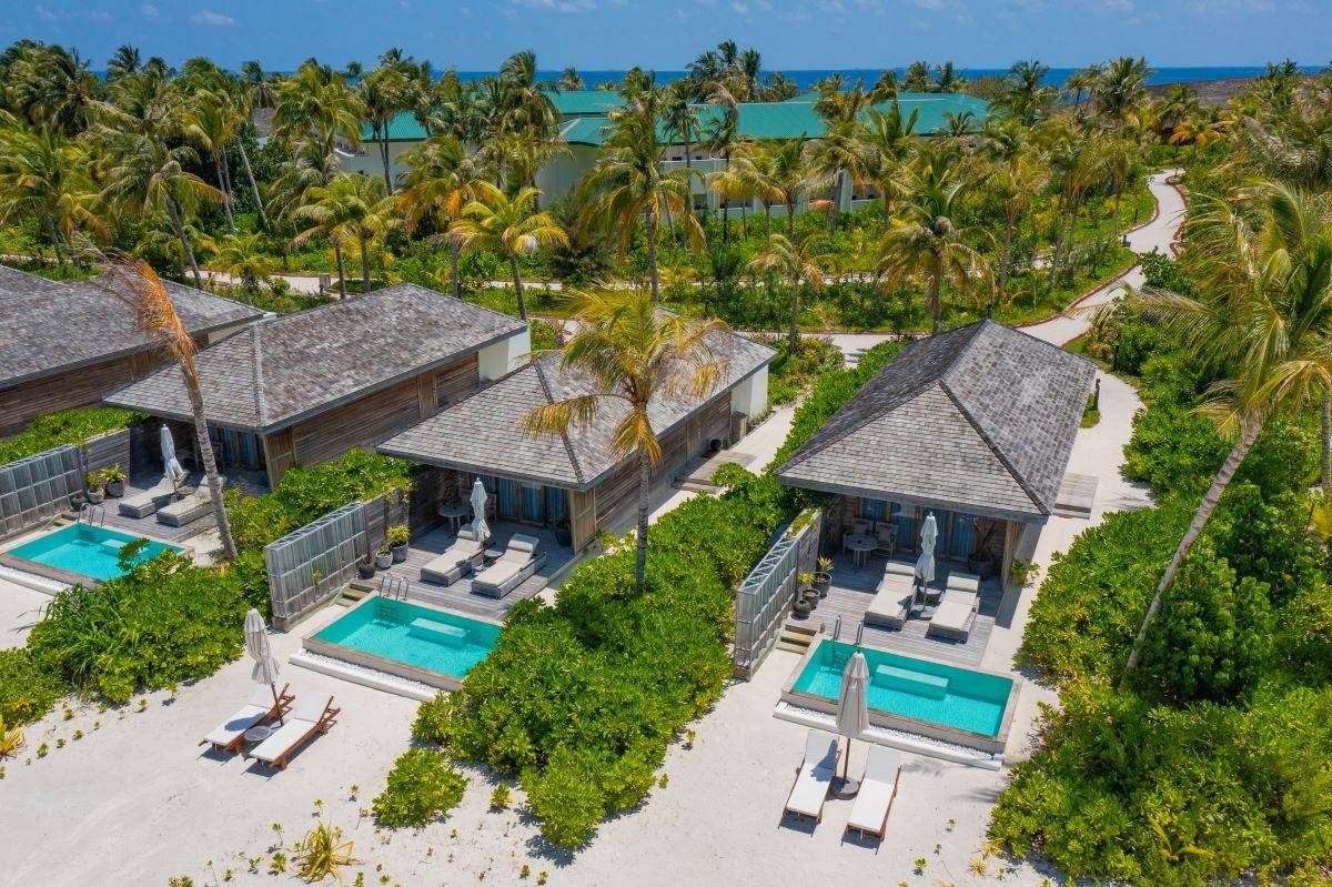 Kagi Maldives SPA Island, Malediven, Beach Pool Villa, Luftaufnahme