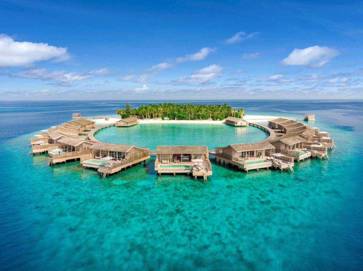 Kudadoo Maldives Private Island, Malediven, One Bedroom Residence, Luftaufnahme Wasservillen