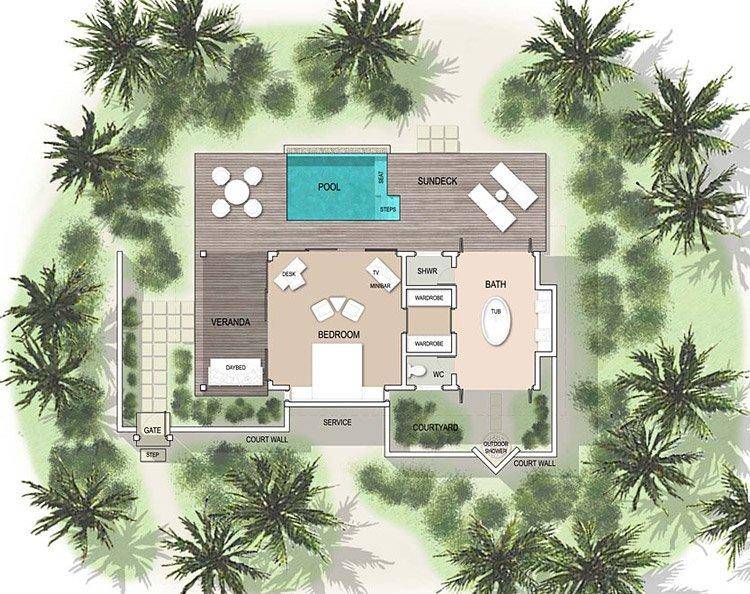 Wohnen, Pool Villa, Kandolhu Maldives_Floor Plan