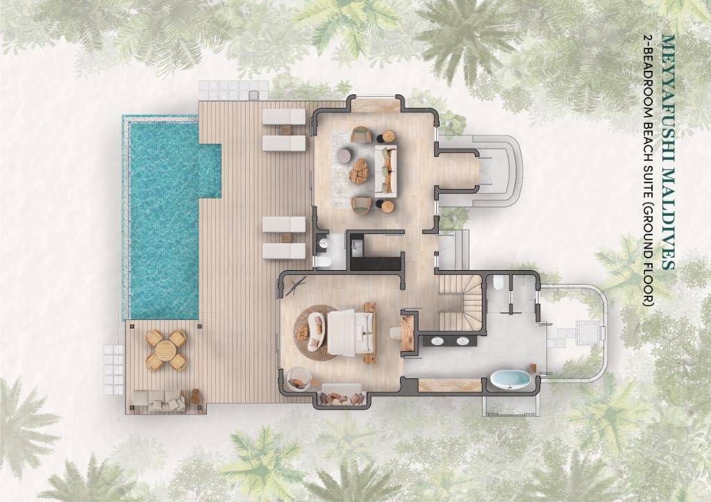 2-bedroom Beach Pool Suite - Grundriss Erdgeschoss