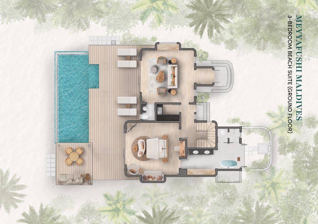 3-bedroom Beach Pool Suite - Grundriss Erdgeschoss