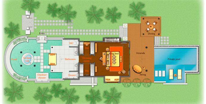 Grundriss, Sunset Beach Pool Villa | Anantara Kihavah Villas
