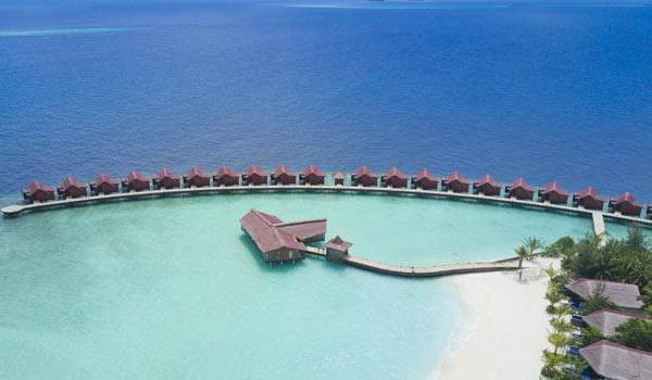 Luftaufnahme der Ocean Water Villas, Grand Park Kodhipparu