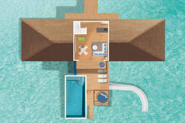 Cora Cora Maldives, Two Bedroom Family Lagoon Pool Villa, Grundriss 1. Stock, mit Rutsche