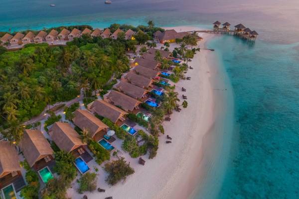 Kudafushi Resort & Spa, Malediven, Luftaufnahme Beach Villas
