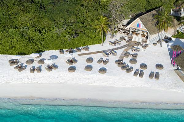 Ifuru Island Maldives, Malediven, Slider, Luftaufnahme Beach Club