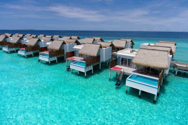 Emerald Maldives Resort & Spa, Malediven, Water Villa with Pool, Luftaufnahme Wasservillen