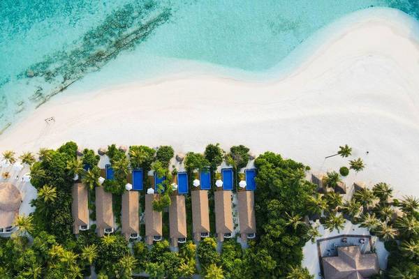 Reethi Faru Resort, Malediven, Deluxe Beach Pool Villa, Luftaufnahme