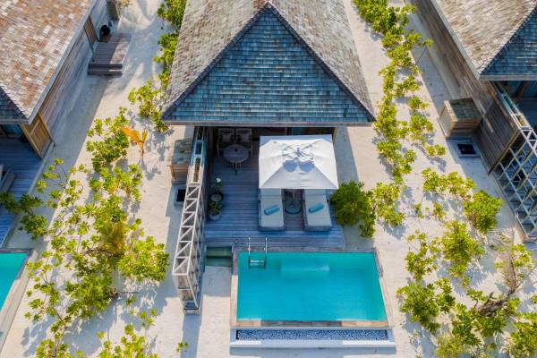 Kagi Maldives SPA Island, Malediven, Beach Pool Villa, Villa von oben