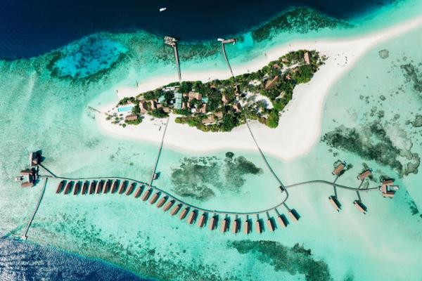 Luftaufnahme der Insel, Cocoa Island by Como, Malediven